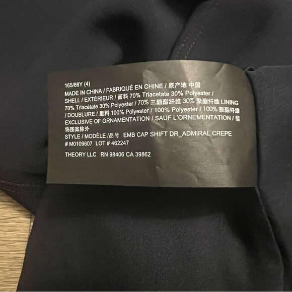 Theory Embroidered Shift Dress Admiral Crepe Navy Blue Black Size 4 - Picture 8 of 9
